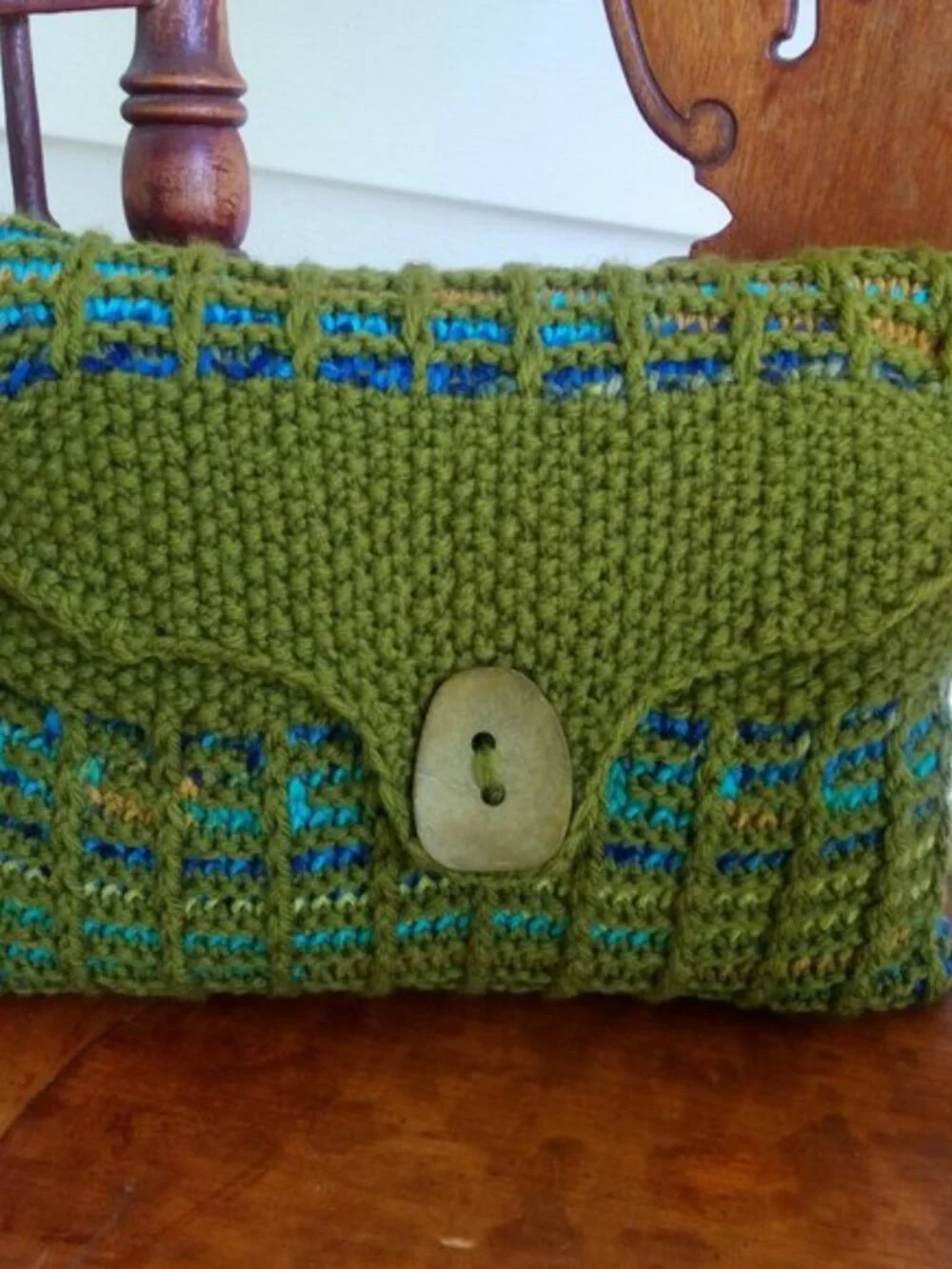 Hand Crafted Knit Olive Throw Pillow Multi Color Button Removable Case